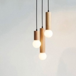 Japońska lampa wisząca z drewna 3 światła, lampa wisząca