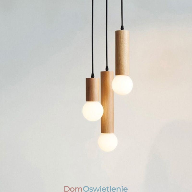 Japońska lampa wisząca z drewna 3 światła, lampa wisząca