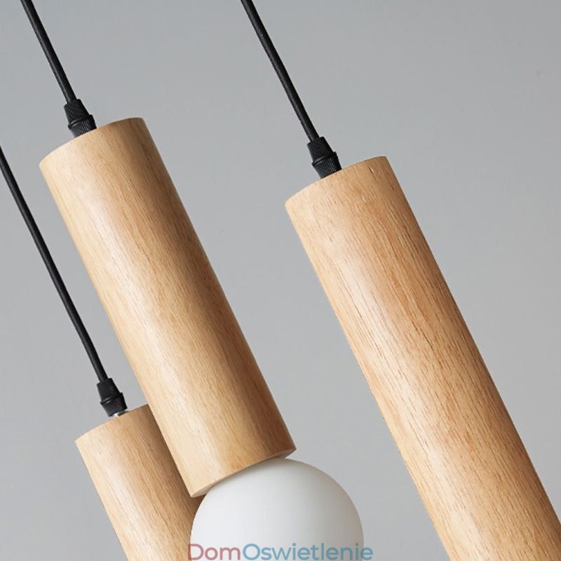Japońska lampa wisząca z drewna 3 światła, lampa wisząca
