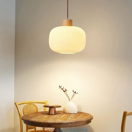 Japońska lampa wisząca z drewna, szklana lampa wisząca
