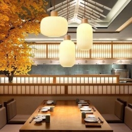 Japońska lampa wisząca z drewna, szklana lampa wisząca