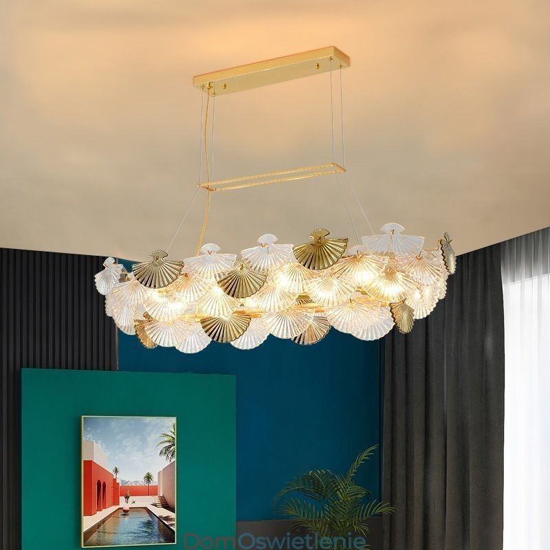 Europejska szklana lampa wisząca w kształcie wachlarza, żyrandol artystyczny