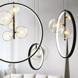 Nordic Wisząca Lampa Szklane Bąbelki Okrągły Żyrandol Nowoczesny Salon Lampa
