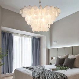 Naturalny żyrandol muszlowy okrągły warstwowy wiszący lampa jadalna