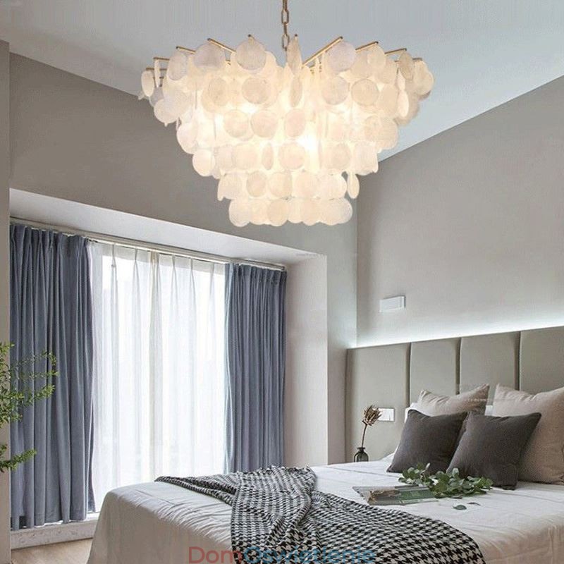 Naturalny żyrandol muszlowy okrągły warstwowy wiszący lampa jadalna