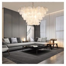 Naturalny żyrandol muszlowy okrągły warstwowy wiszący lampa jadalna