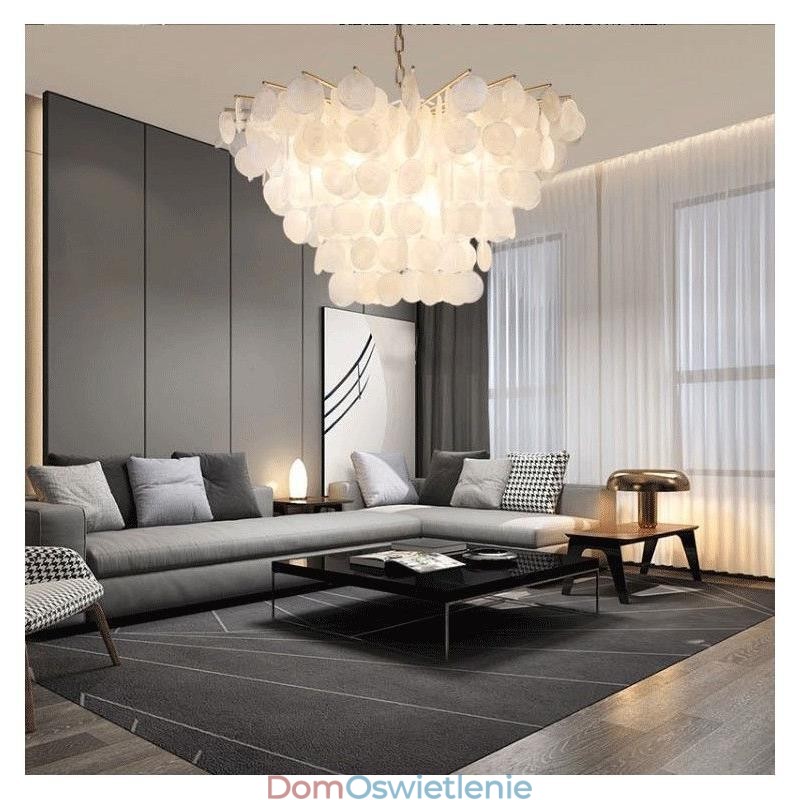 Naturalny żyrandol muszlowy okrągły warstwowy wiszący lampa jadalna