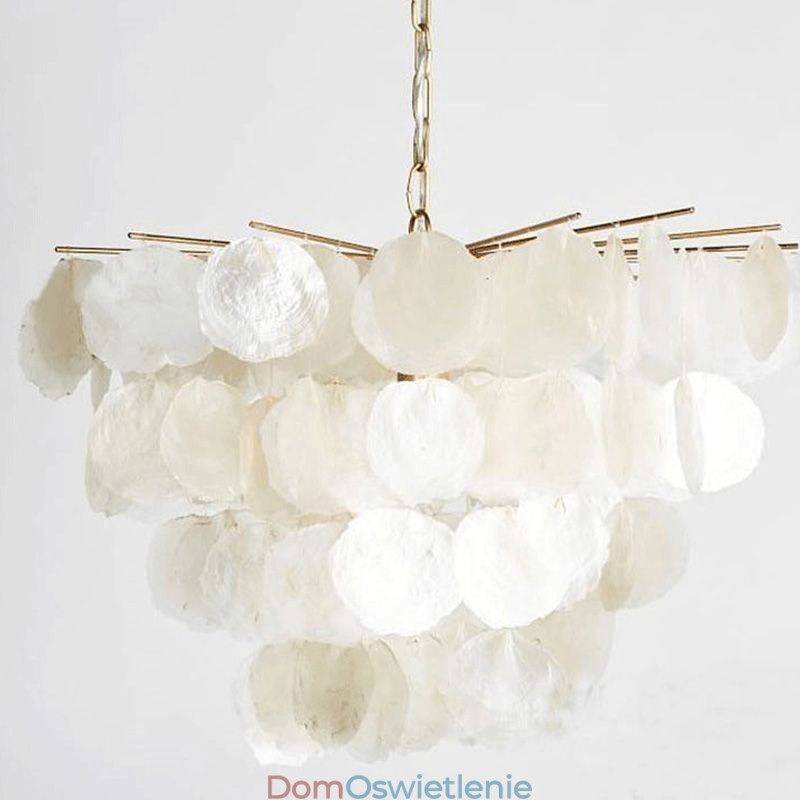 Naturalny żyrandol muszlowy okrągły warstwowy wiszący lampa jadalna