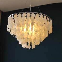Capiz Shell Pendant Light Natural Wiszący Okrągły Warstwowy Żyrandol
