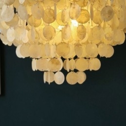 Capiz Shell Pendant Light Natural Wiszący Okrągły Warstwowy Żyrandol