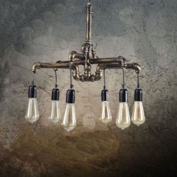 6-punktowy żyrandol w stylu retro industrialnym vintage z rurą wodną w stylu rustykalnym