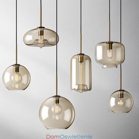 Szklana lampa wisząca Minimalistyczna dekoracyjna lampa szklana w kolorze koniaku Szklana lampa wisząca Minimalistyczna dekoracyjna lampa szklana w kolorze koniaku