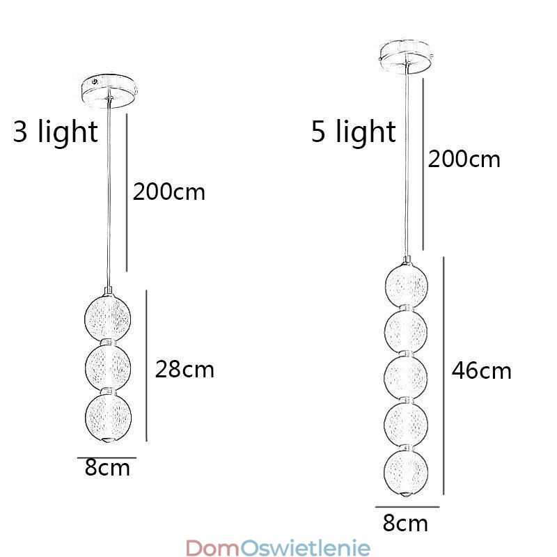 Wisząca lampa z koralików akrylowych, dekoracyjna lampa