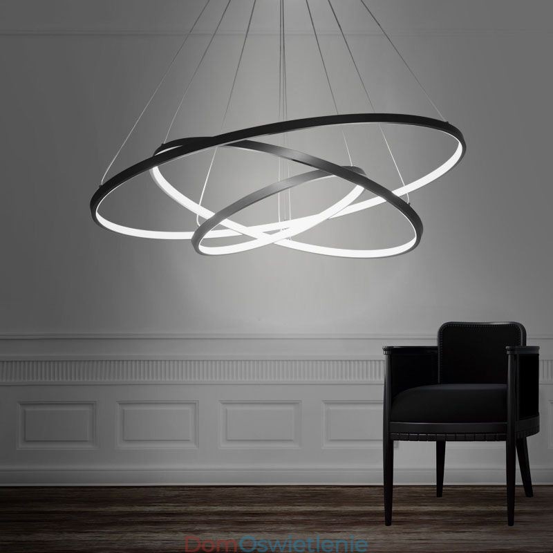 Nowoczesna lampa wisząca aluminiowa czarna 3-pierścieniowa lampa wisząca