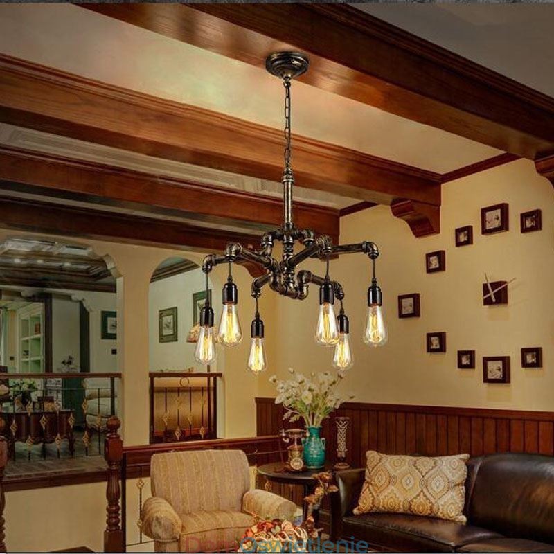 6-punktowy żyrandol w stylu retro industrialnym vintage z rurą wodną w stylu rustykalnym