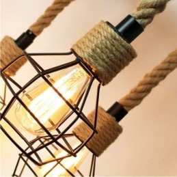 Styl retro 6 głów wisząca lampa żyrandol z konopnej liny z kloszem z żelaza