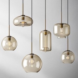Szklana lampa wisząca Minimalistyczna dekoracyjna lampa szklana w kolorze koniaku