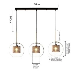 Minimalistyczna szklana lampa wisząca z 3 światłami, lampa sufitowa, wyspa