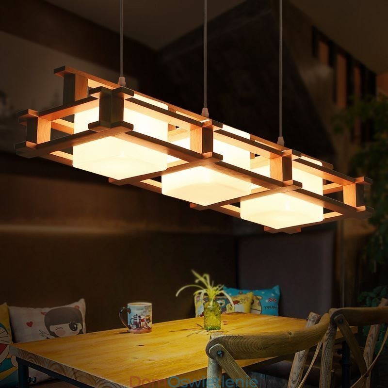 Kreatywna lampa wisząca z 3 światłami z dębu, dekoracyjna lampa sufitowa z drewna, kawiarnia