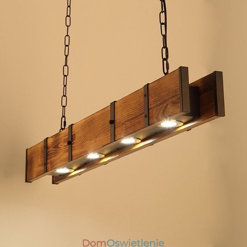 Wisząca lampa w stylu industrialnym, prostokątna, drewniana, sufitowa, wyspa
