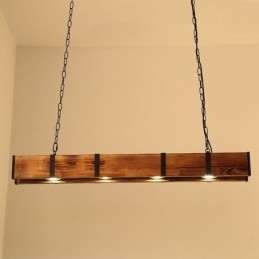 Wisząca lampa w stylu industrialnym, prostokątna, drewniana, sufitowa, wyspa