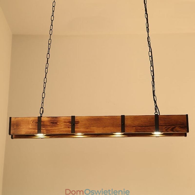 Wisząca lampa w stylu industrialnym, prostokątna, drewniana, sufitowa, wyspa
