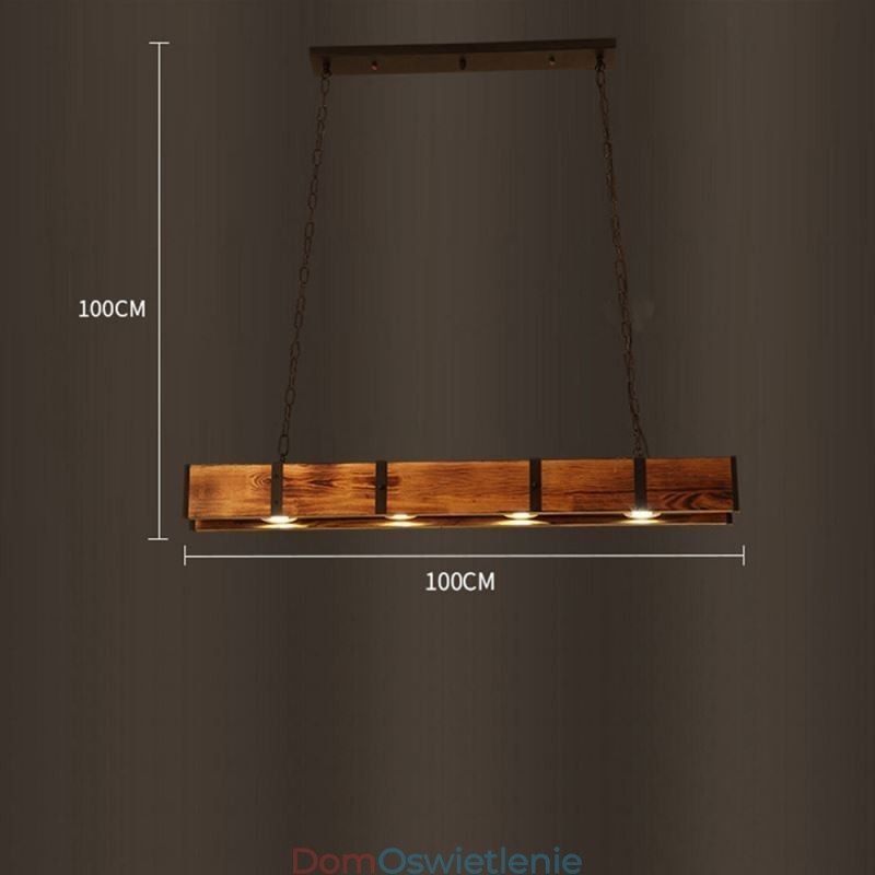 Wisząca lampa w stylu industrialnym, prostokątna, drewniana, sufitowa, wyspa