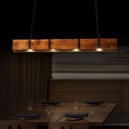 Wisząca lampa w stylu industrialnym, prostokątna, drewniana, sufitowa, wyspa