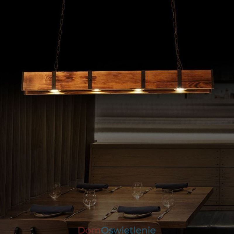 Wisząca lampa w stylu industrialnym, prostokątna, drewniana, sufitowa, wyspa