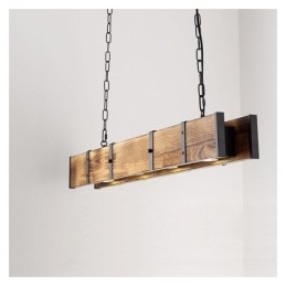 Wisząca lampa w stylu industrialnym, prostokątna, drewniana, sufitowa, wyspa