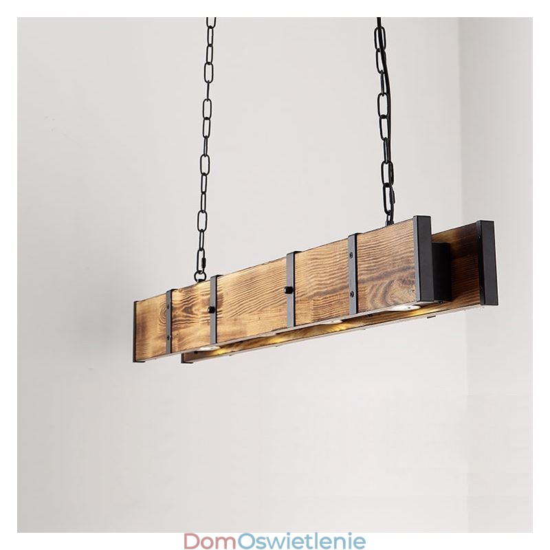 Wisząca lampa w stylu industrialnym, prostokątna, drewniana, sufitowa, wyspa