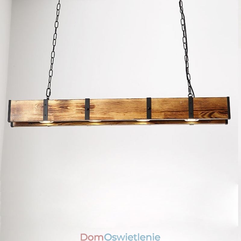 Wisząca lampa w stylu industrialnym, prostokątna, drewniana, sufitowa, wyspa