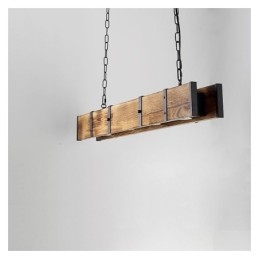 Wisząca lampa w stylu industrialnym, prostokątna, drewniana, sufitowa, wyspa