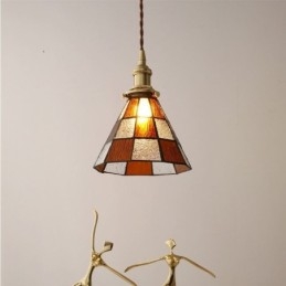 Retro lampa wisząca ze szkła kratowego w stylu japońskim