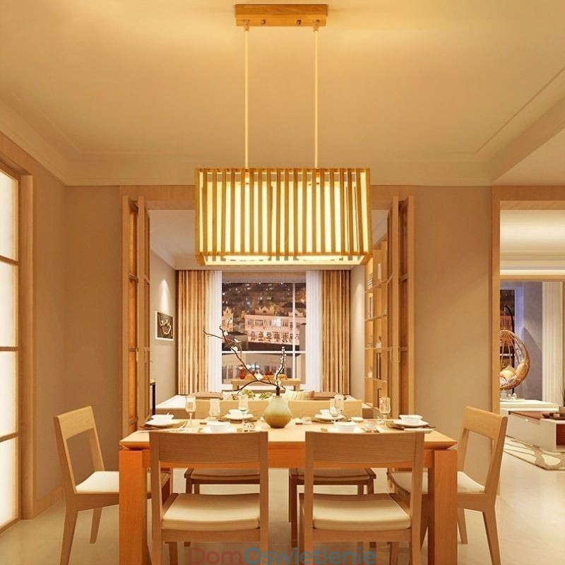 Minimalistyczna lampa wisząca w kształcie klatki z drewna