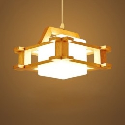 Lampa wisząca z dębu w stylu nordyckim z kloszem ze szkła mrożonego Cafe