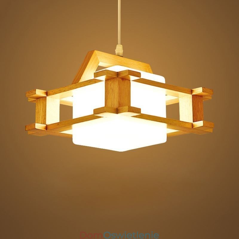 Lampa wisząca z dębu w stylu nordyckim z kloszem ze szkła mrożonego Cafe