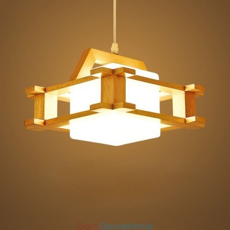 Lampa wisząca z dębu w stylu nordyckim z kloszem ze szkła mrożonego Cafe Lampa wisząca z dębu w stylu nordyckim z kloszem ze szkła mrożonego Cafe