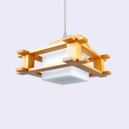Lampa wisząca z dębu w stylu nordyckim z kloszem ze szkła mrożonego Cafe