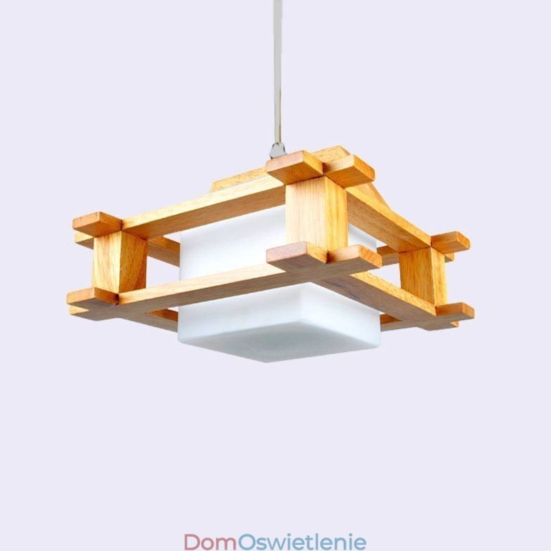 Lampa wisząca z dębu w stylu nordyckim z kloszem ze szkła mrożonego Cafe