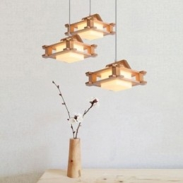 Lampa wisząca z dębu w stylu nordyckim z kloszem ze szkła mrożonego Cafe