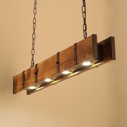Wisząca lampa w stylu industrialnym, prostokątna, drewniana, sufitowa, wyspa
