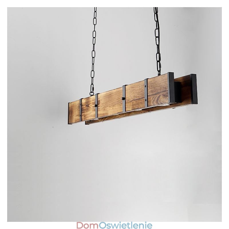 Wisząca lampa w stylu industrialnym, prostokątna, drewniana, sufitowa, wyspa