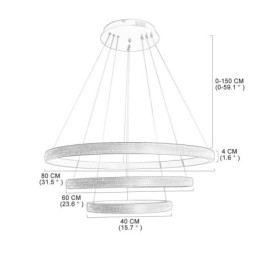 Nowoczesna lampa wisząca akrylowa 3 pierścienie lampa 80+60+40cm