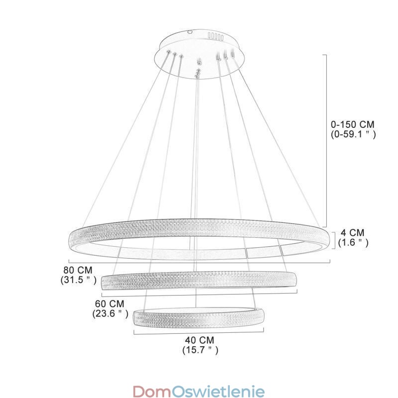 Nowoczesna lampa wisząca akrylowa 3 pierścienie lampa 80+60+40cm