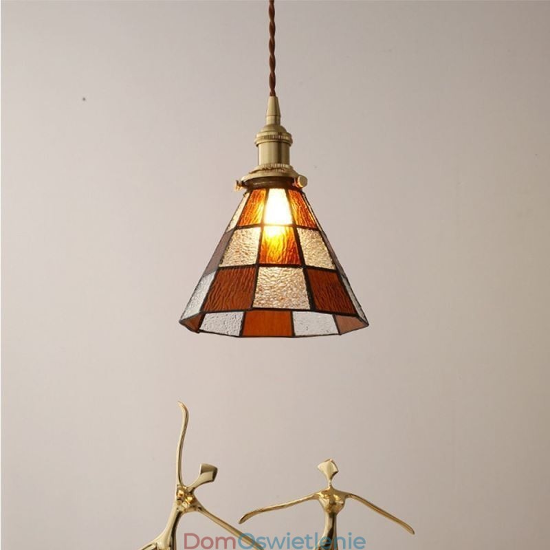 Retro lampa wisząca ze szkła kratowego w stylu japońskim
