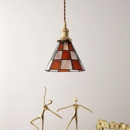 Retro lampa wisząca ze szkła kratowego w stylu japońskim