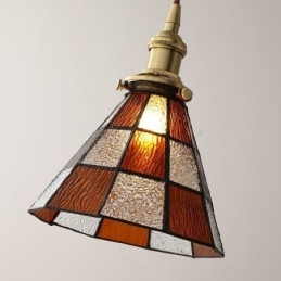 Retro lampa wisząca ze szkła kratowego w stylu japońskim