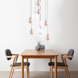 Wisząca lampa szklana, klaster, lampa sufitowa, złoty nikiel szczotkowany + mleczna szklana kula
