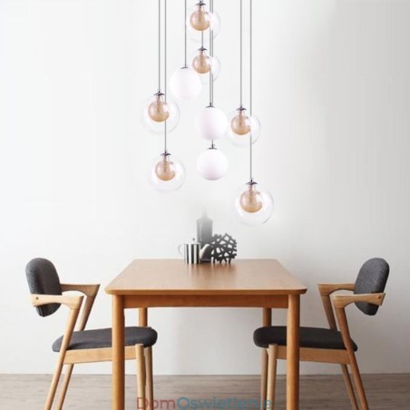 Wisząca lampa szklana, klaster, lampa sufitowa, złoty nikiel szczotkowany + mleczna szklana kula